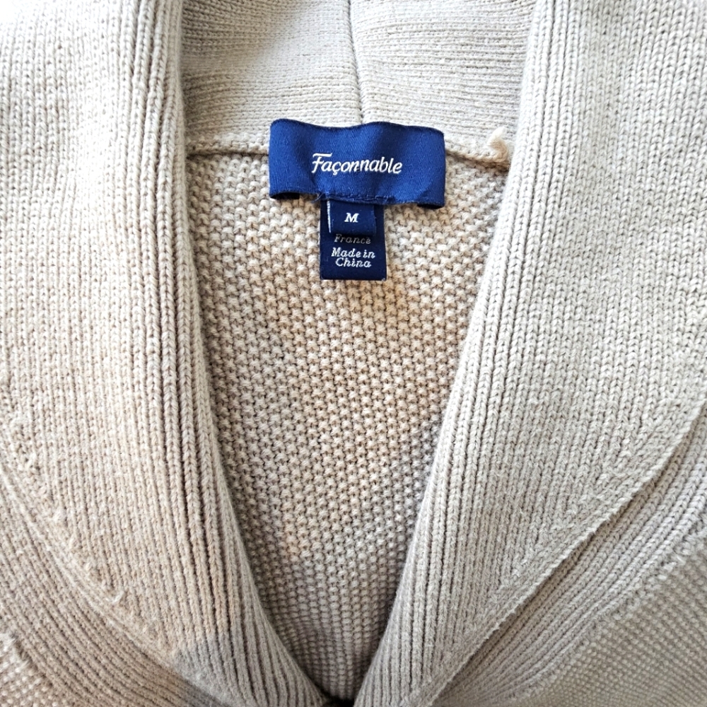 Faconnable Cardigan Sweater Pockets Buttons Beige Medium